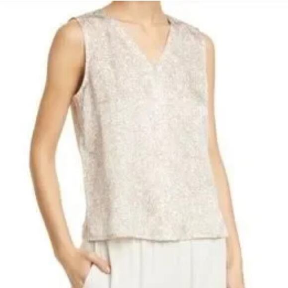 Eileen Fisher Prism Silk Tank Top Bramble Tan Minimalist Office Preppy Summer - Picture 1 of 7